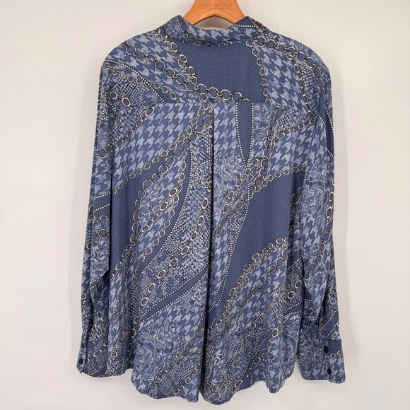 Chicos 3 Womens Button-Down Long Sleeve Shirt Size XL Blue Geometric satin - Picture 8 of 12
